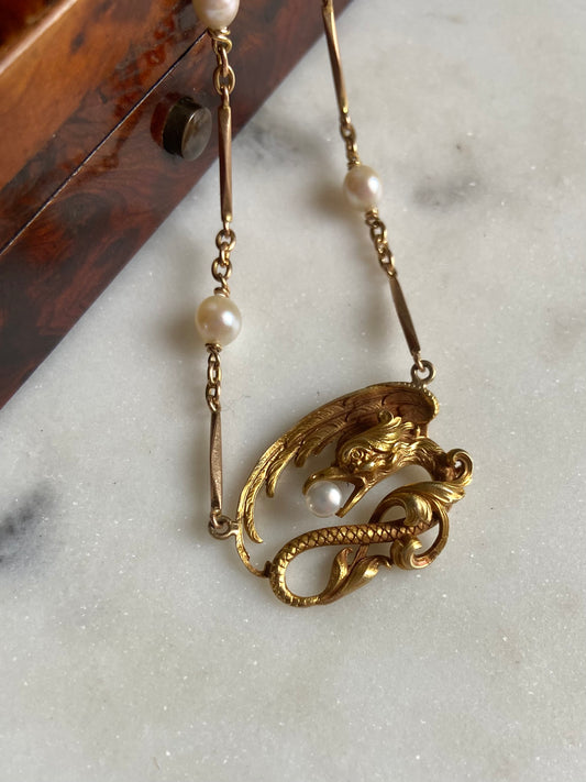 Antique 18k/14k Griffin Necklace